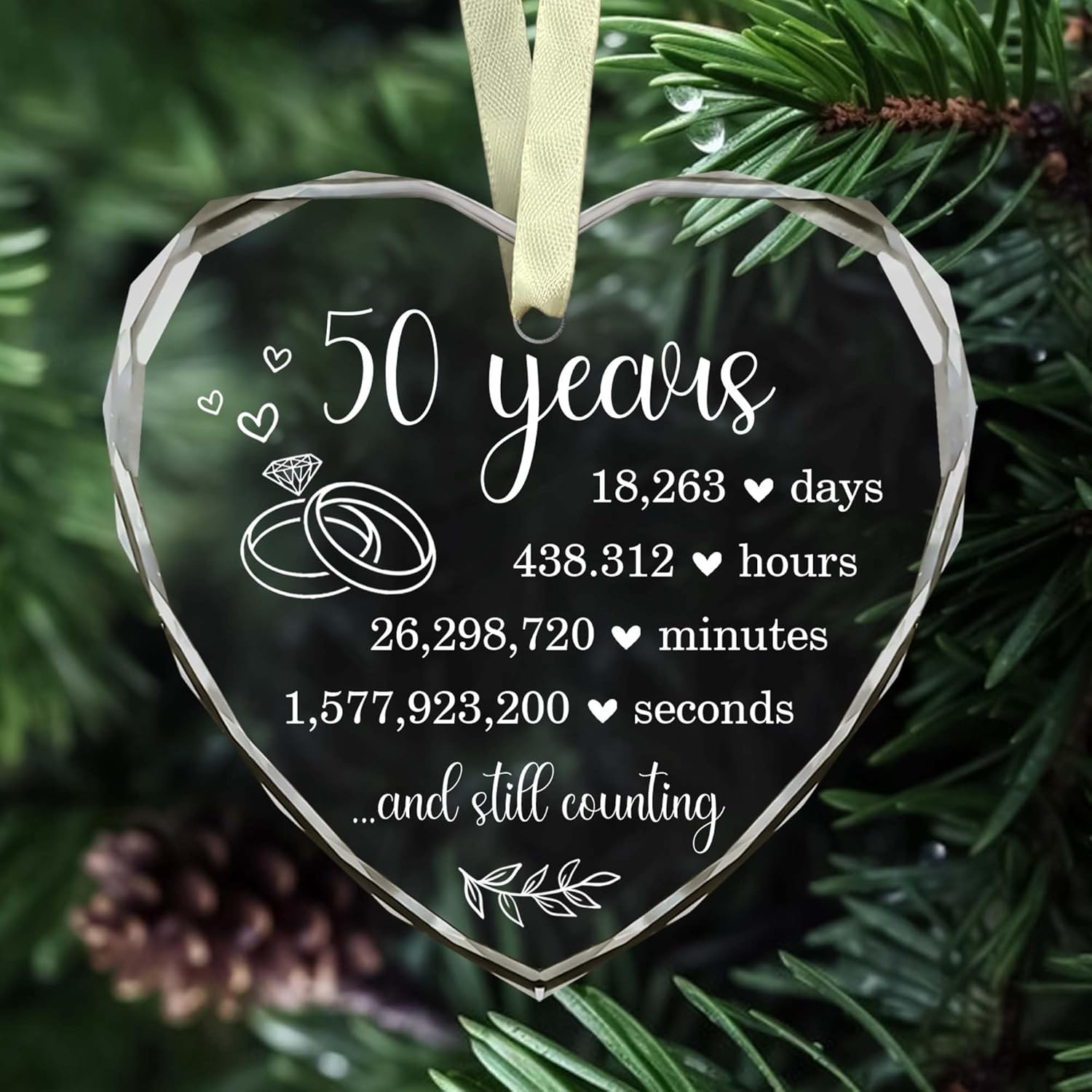 50th Wedding Anniversary Glass Hanging Ornament for Couples