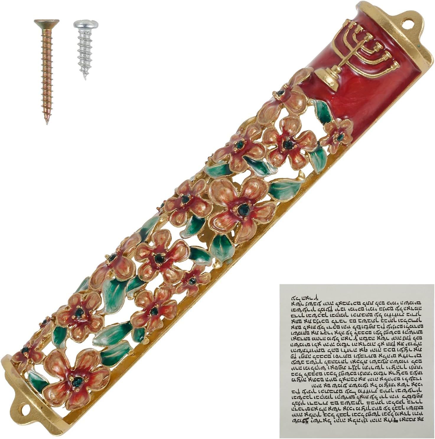 Hand Painted Zinc Alloy Enamel Mezuzah Gold
