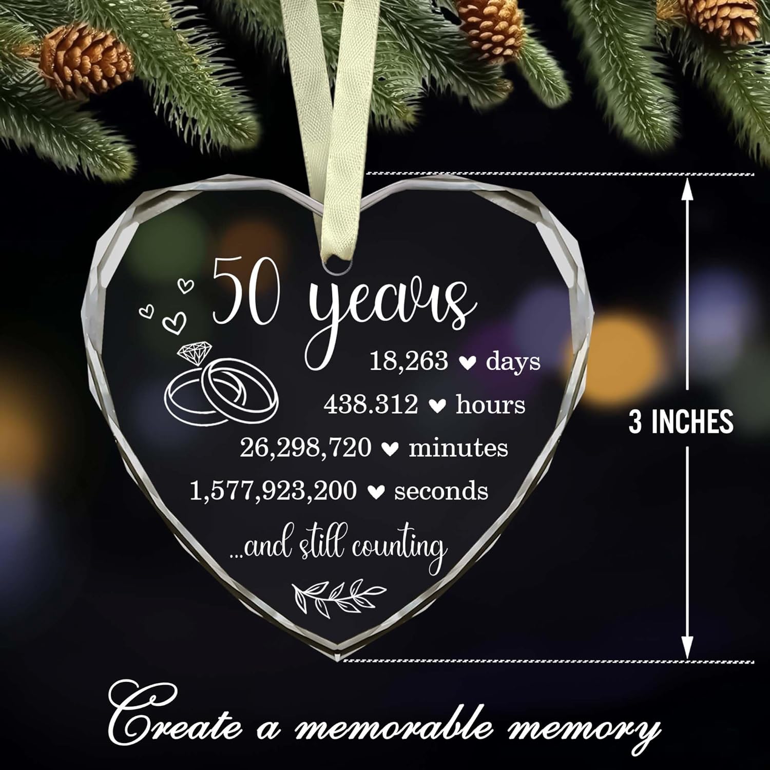 50th Wedding Anniversary Glass Hanging Ornament for Couples