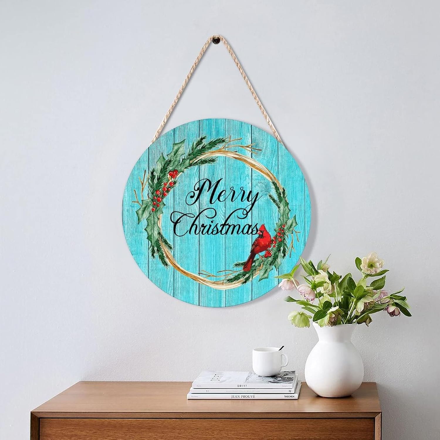 Red Bird Holly Berry Wreath Door Hanger Home Decor