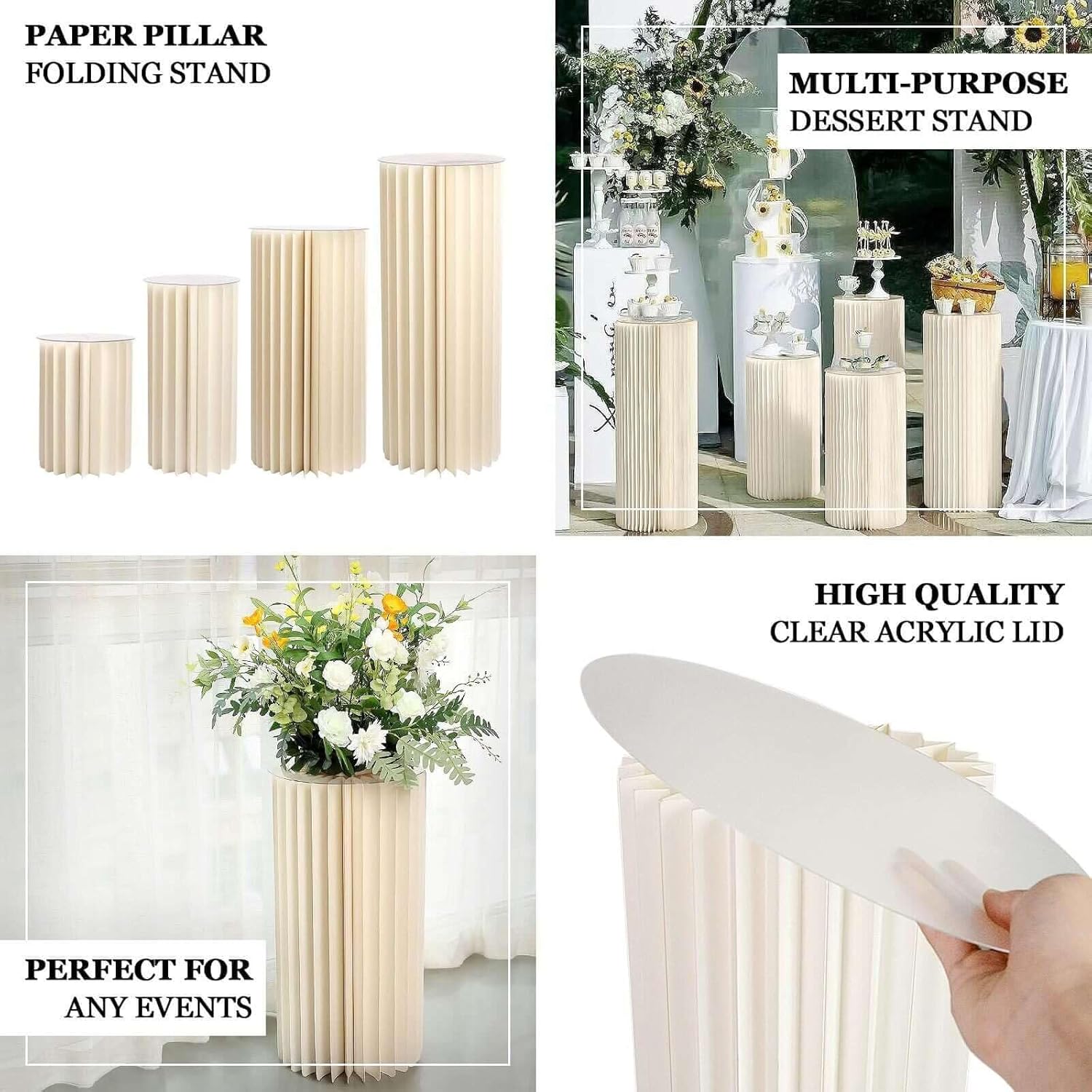 Efavormart 24 Inch Ivory Accordion Folding Pedestal Box