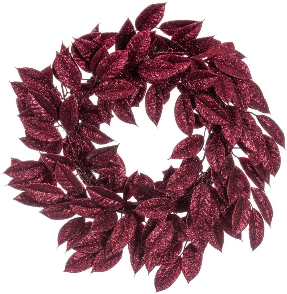 Vickerman 24 Inch Burgundy Artificial Gardenia Glitter Wreath