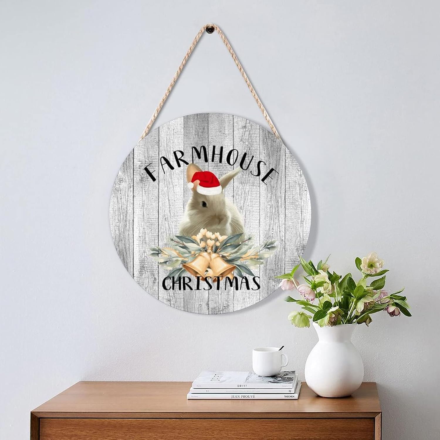 Farmhouse Door Hanger with Santa Hat and Animal Designs