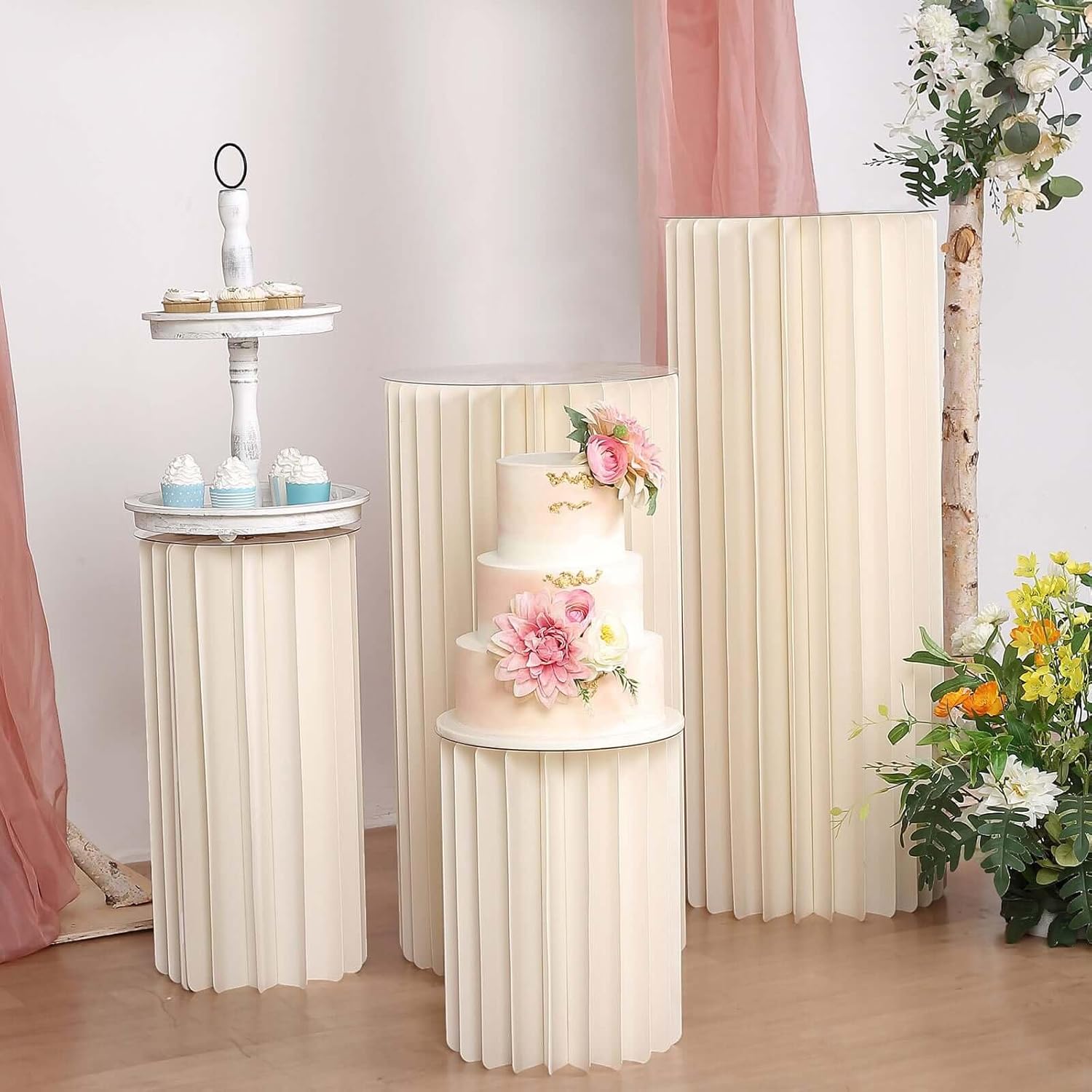 Efavormart 24 Inch Ivory Accordion Folding Pedestal Box