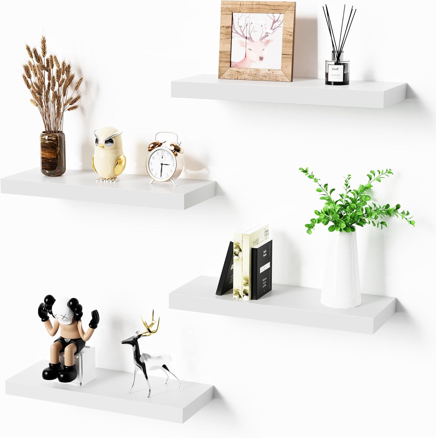 Bellsal Floating Shelves for Wall Set of 4 White Engineered Wood