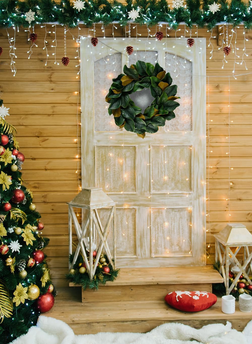 Serene Spaces Living Artificial Green Magnolia Leaf Wreath