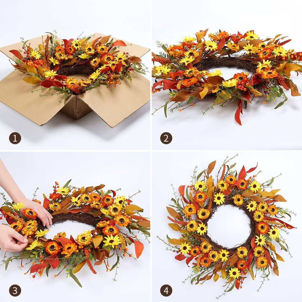 GAOMON 20 Inch Artificial Fall Floral Wreath