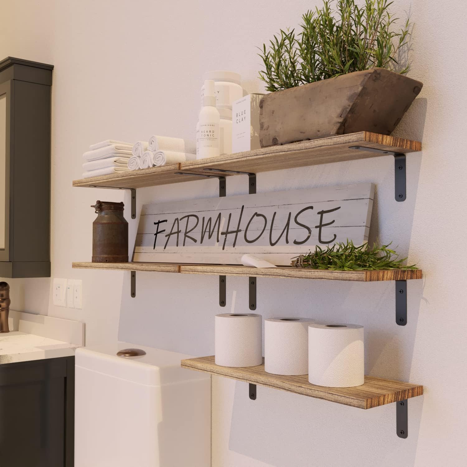 RICHER HOUSE Set of 5 Floating Shelves in Carbonized Black