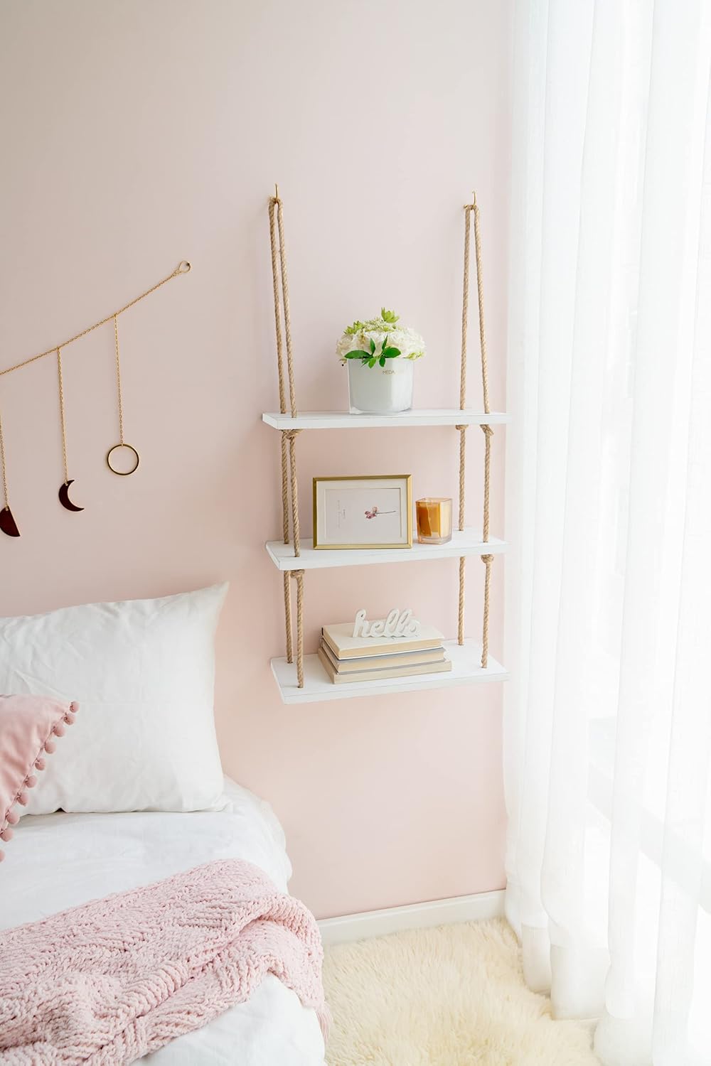 Mkono 3 Tier White Wood Floating Shelf Wall Mount