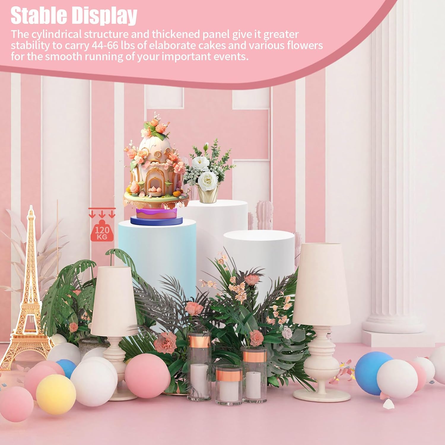 3PCS White Cylinder Pedestal Display Stand for Decorations