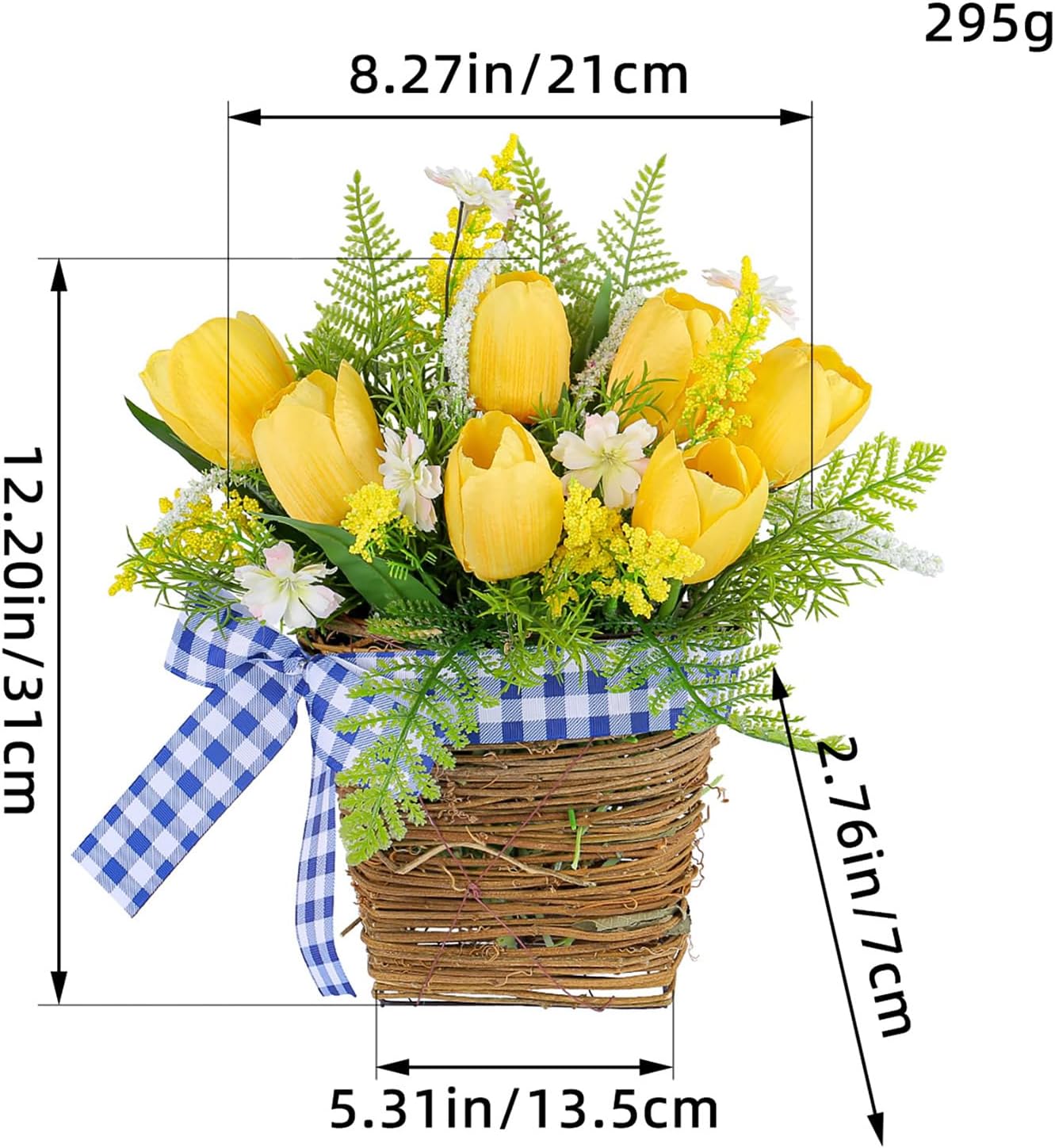 Tomotato Tulips Door Wreath Basket with Wildflowers