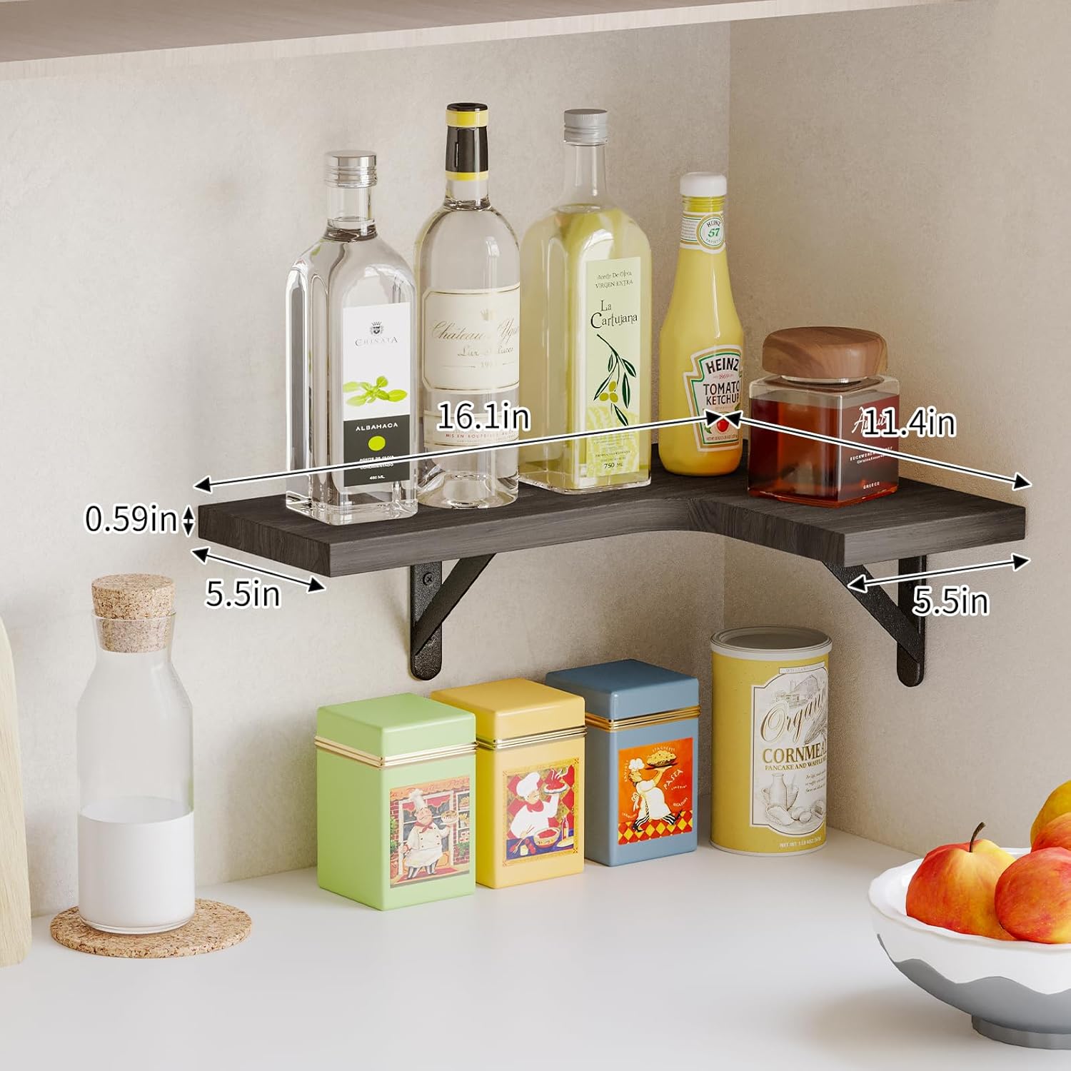 Fixwal Floating Corner Shelves Set of 5 Weathered Grey