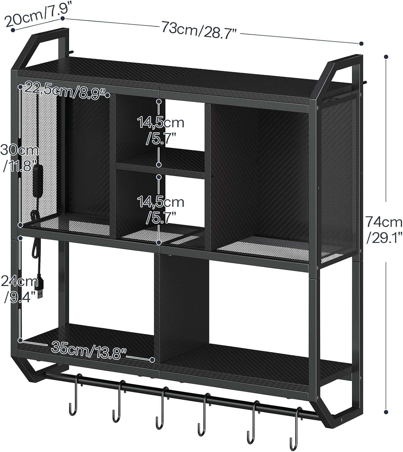 HOOBRO 3-Tier Floating Gaming Shelf with LED Lights Black