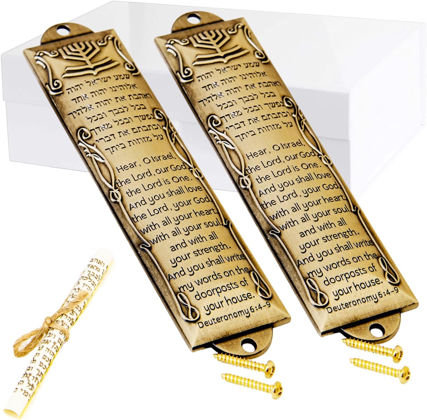 Set of 2 Brass Mezuzahs with Scroll for Door