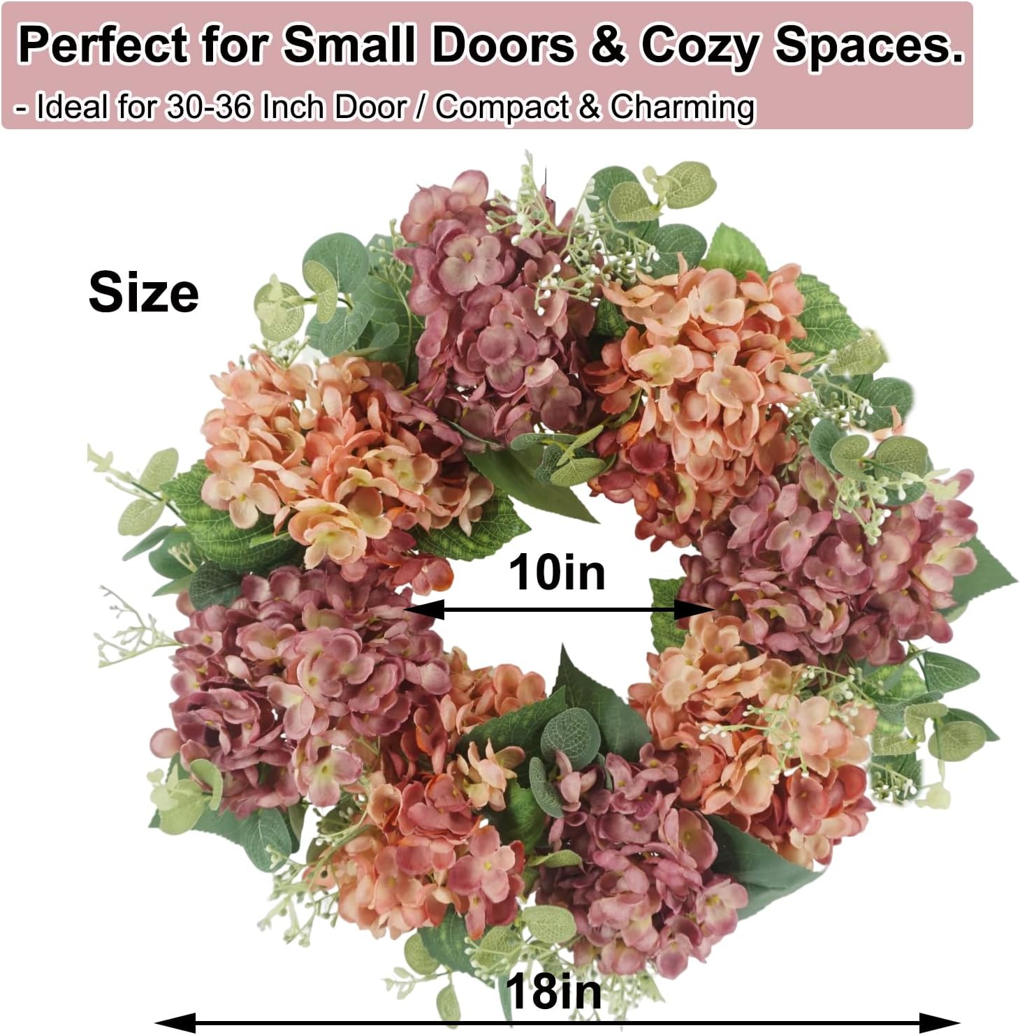 Hometrance 18 Inch Artificial Hydrangea Door Wreath