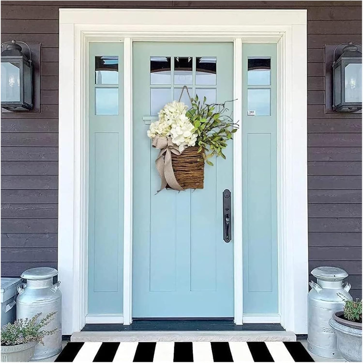 Cream Hydrangea Door Hanger Basket Wreath Farmhouse Decor