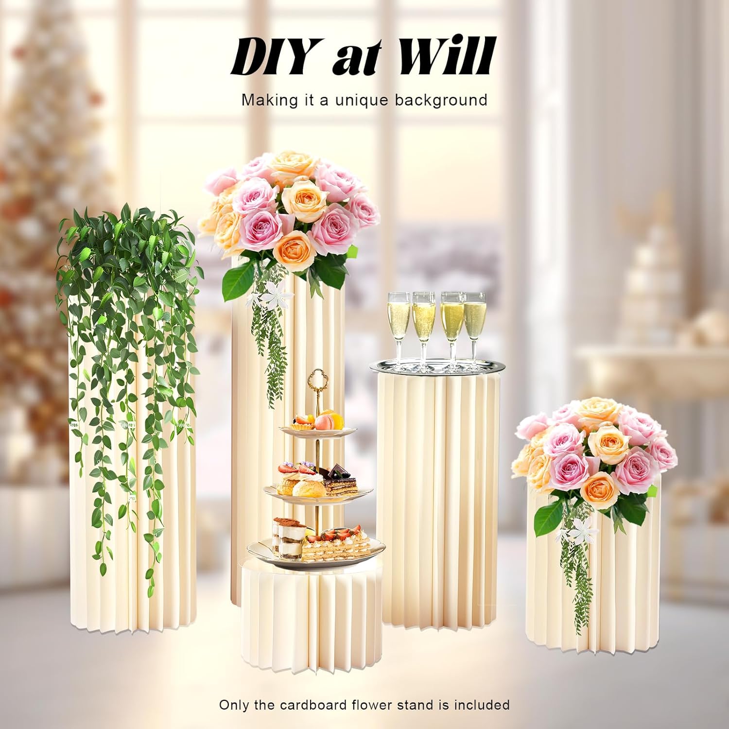 DIY Accordion Cylinder Cardboard Folding Display Stands 5PCS