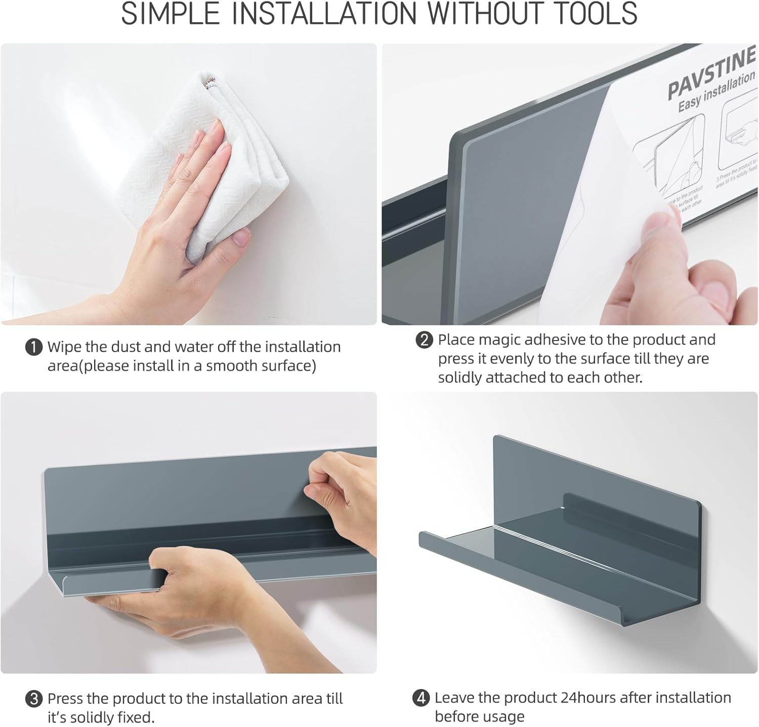 PAVSTINE Adhesive Floating Shelves 12 Inch Gray