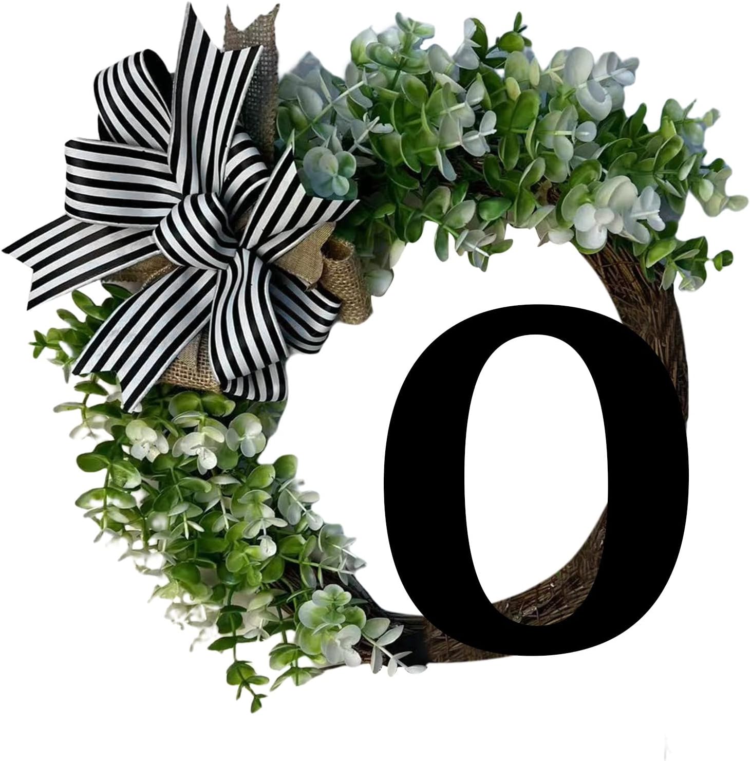Customizable Wreath for Front Door with Bow and Welcome Sign