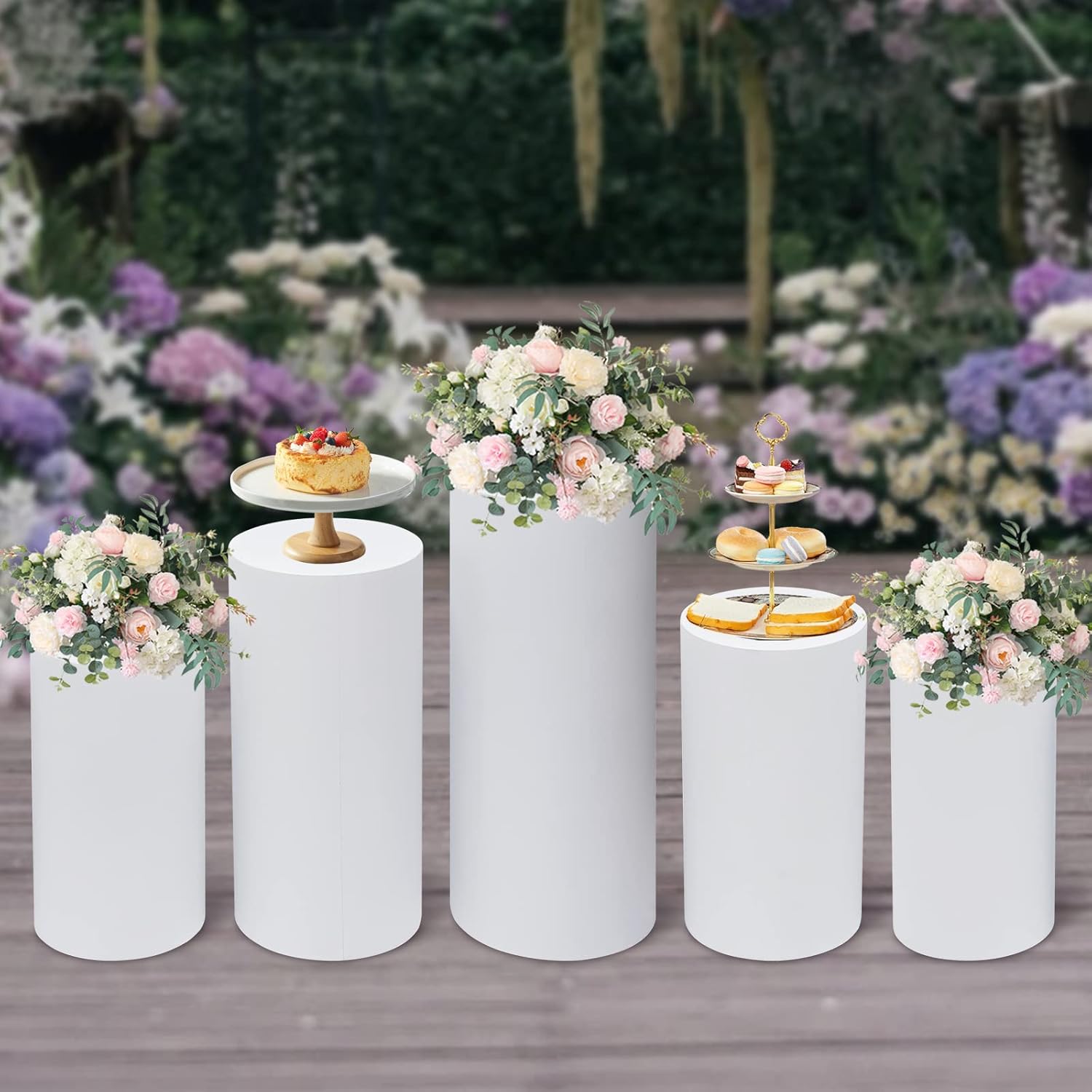 5Pcs White Cylinder Pedestal Stands for Events