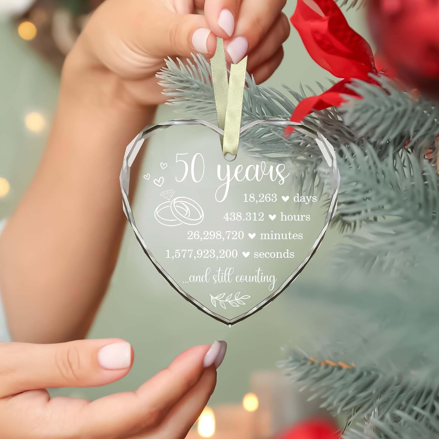 50th Wedding Anniversary Glass Hanging Ornament for Couples