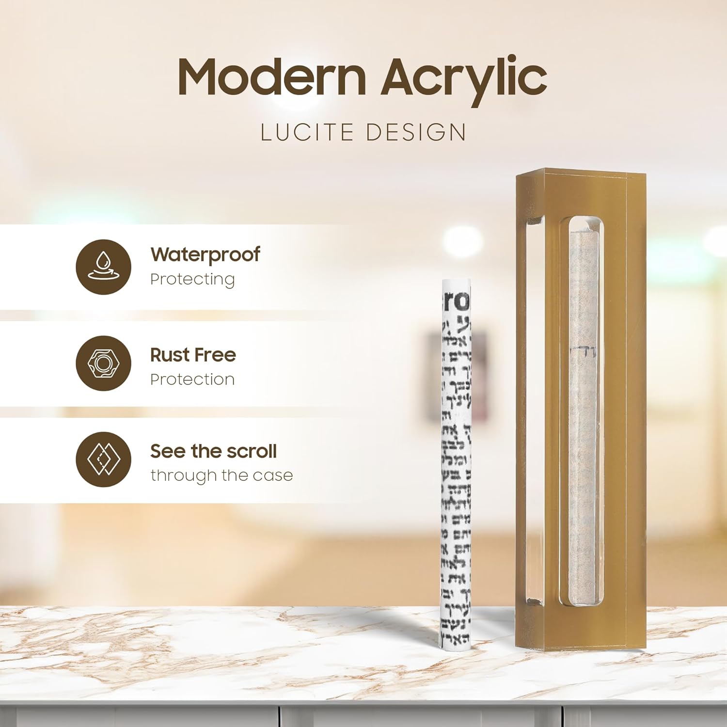 AS Mezuzah Acrylic Case for Door - Gold 6 Inches