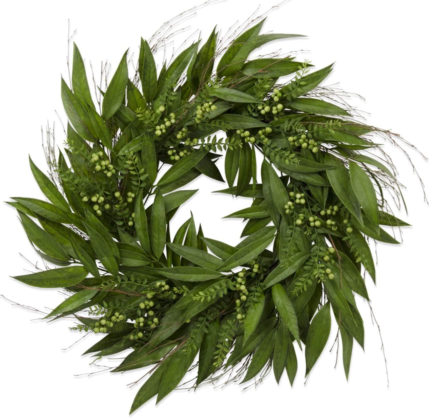 KK Interiors 30 Inch Green Berry Willow Leaves Wreath