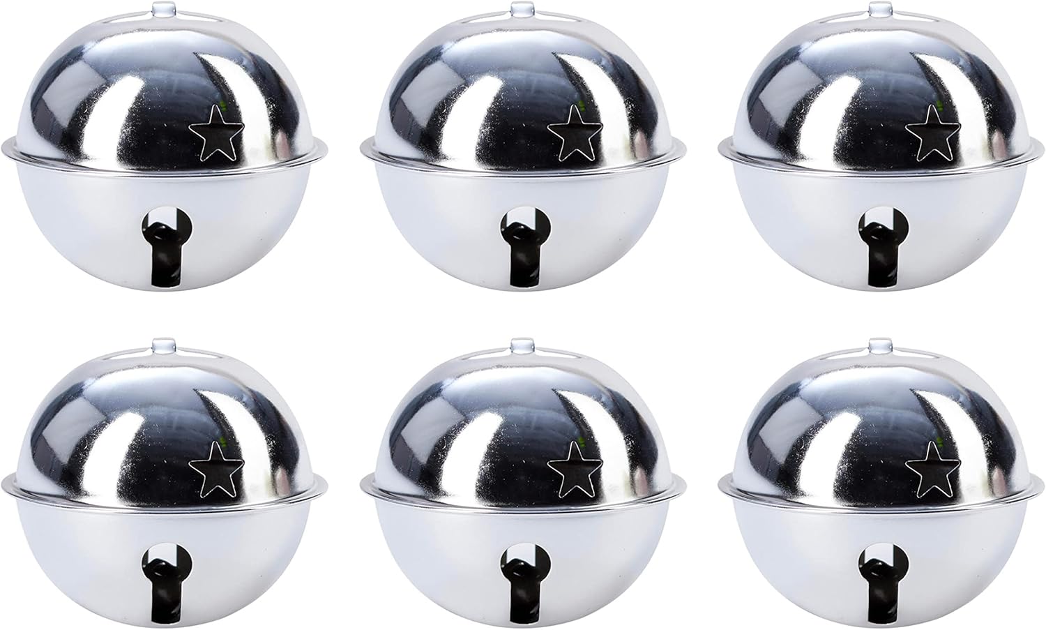 Charmed Large Christmas Star Jingle Sleigh Bell Ornament Pack of 6 Silver