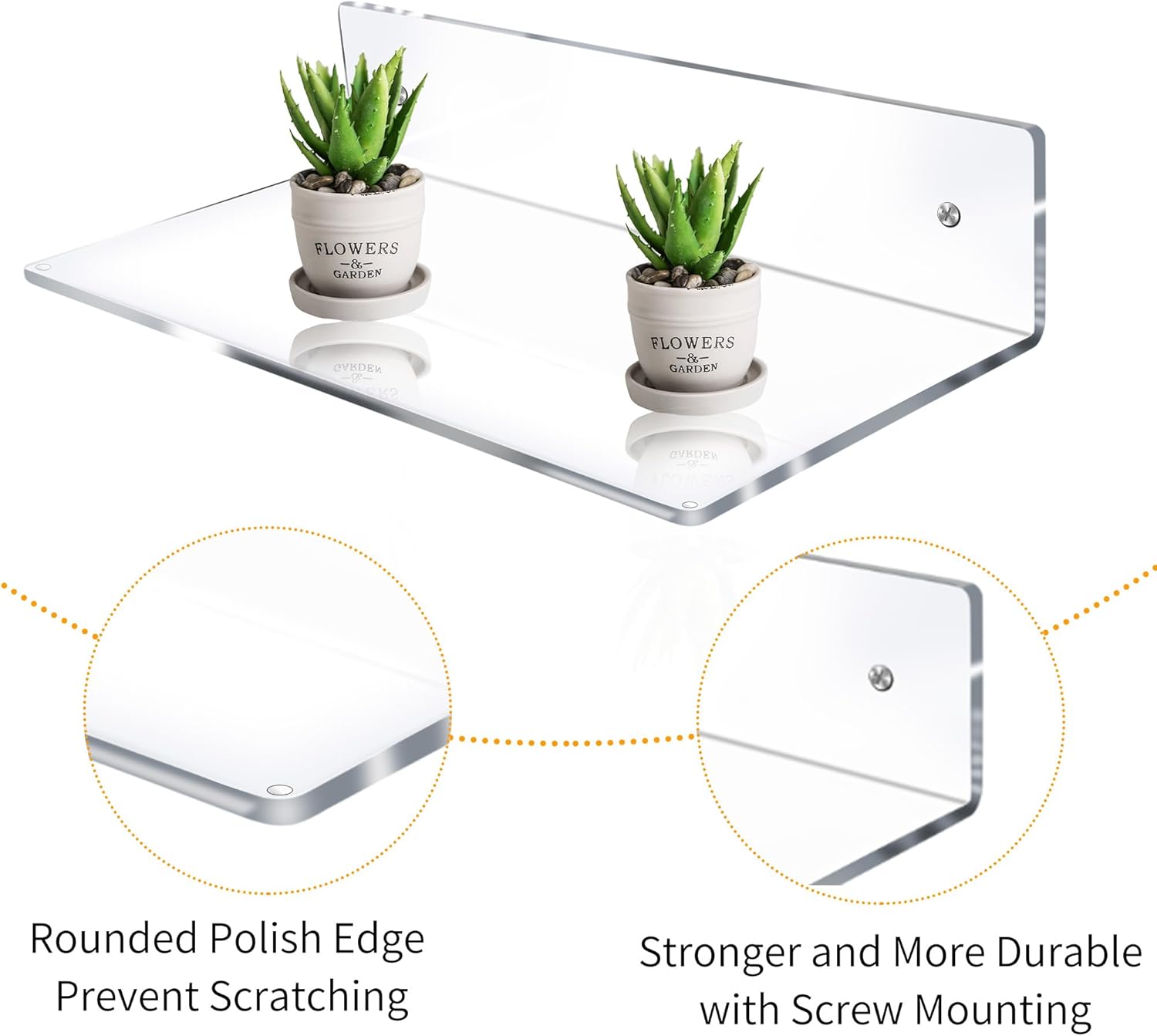 12 Inch L-Shaped Clear Floating Shelf 4 Pack