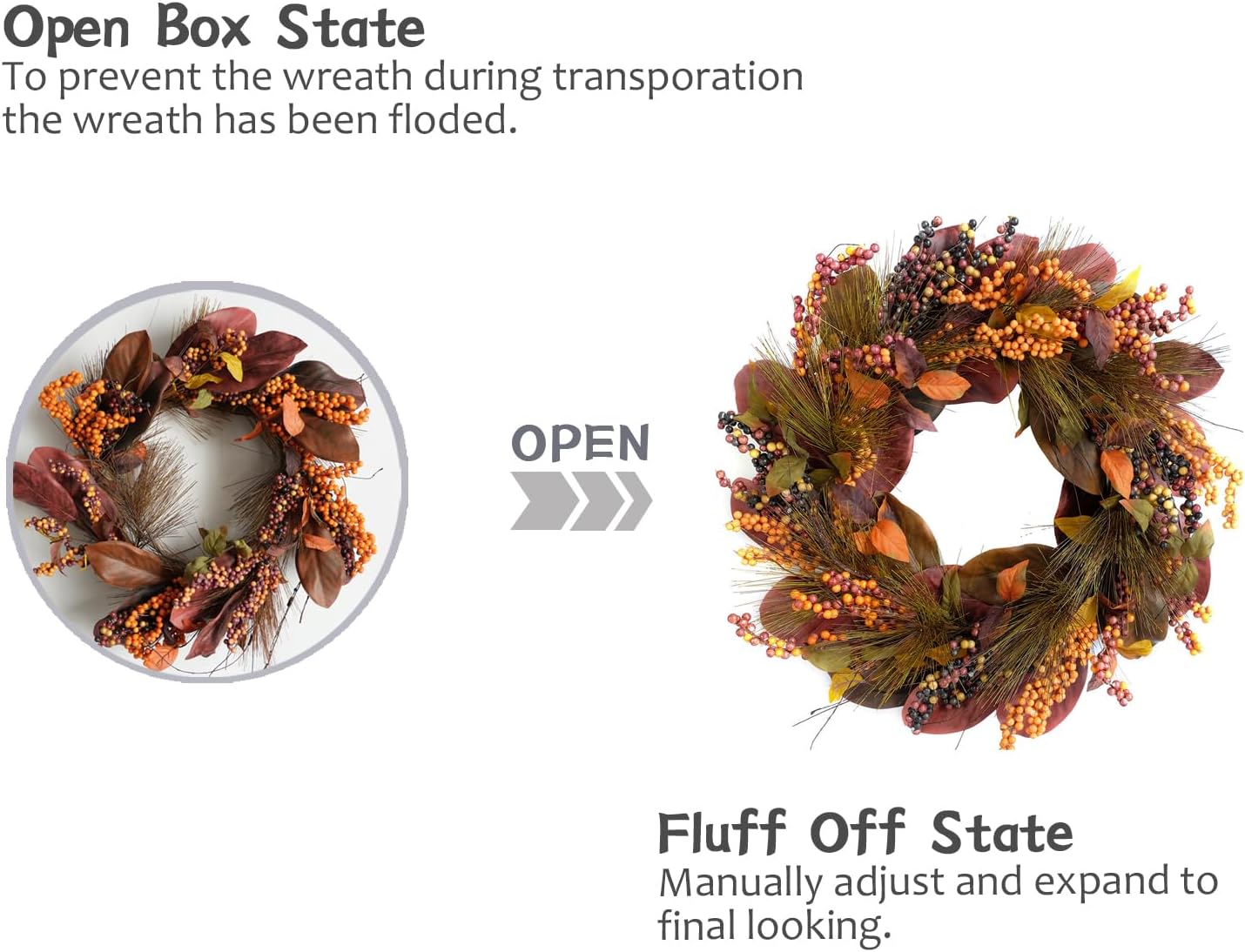 TEMPUS 20 Inch Thanksgiving Wreath with Magnolia Leaves and Pine Cones