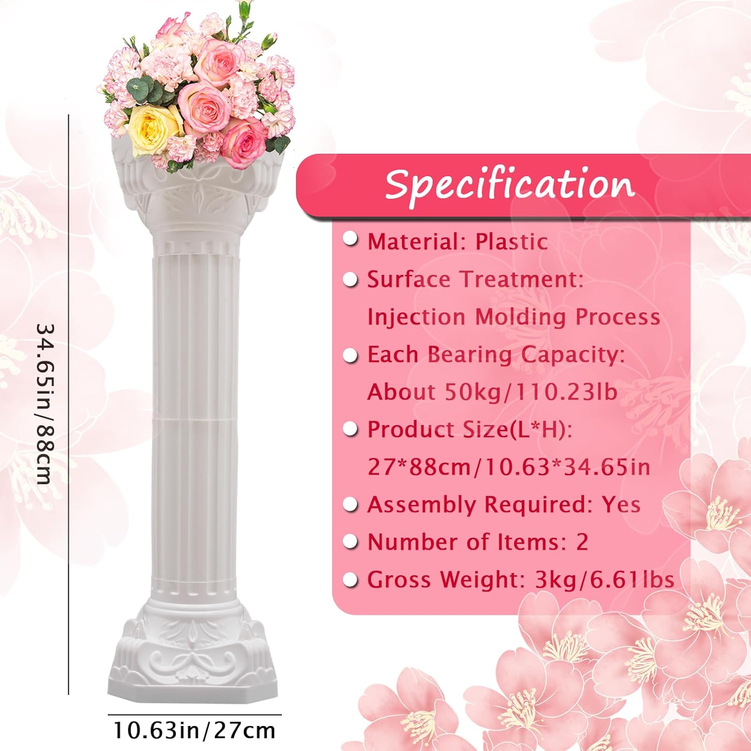 DYRABREST 2 Pack White Roman Column Pedestal Stand