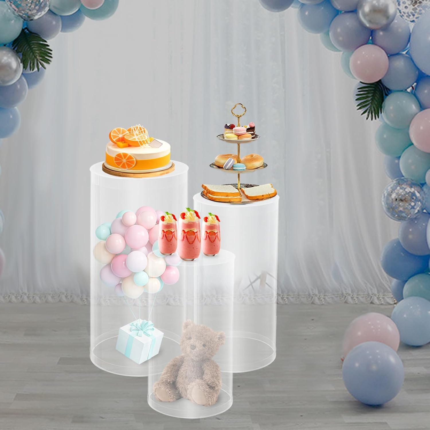 DYRABREST Clear Cylinder Pedestal Stands 3Pcs Wedding Decor Display