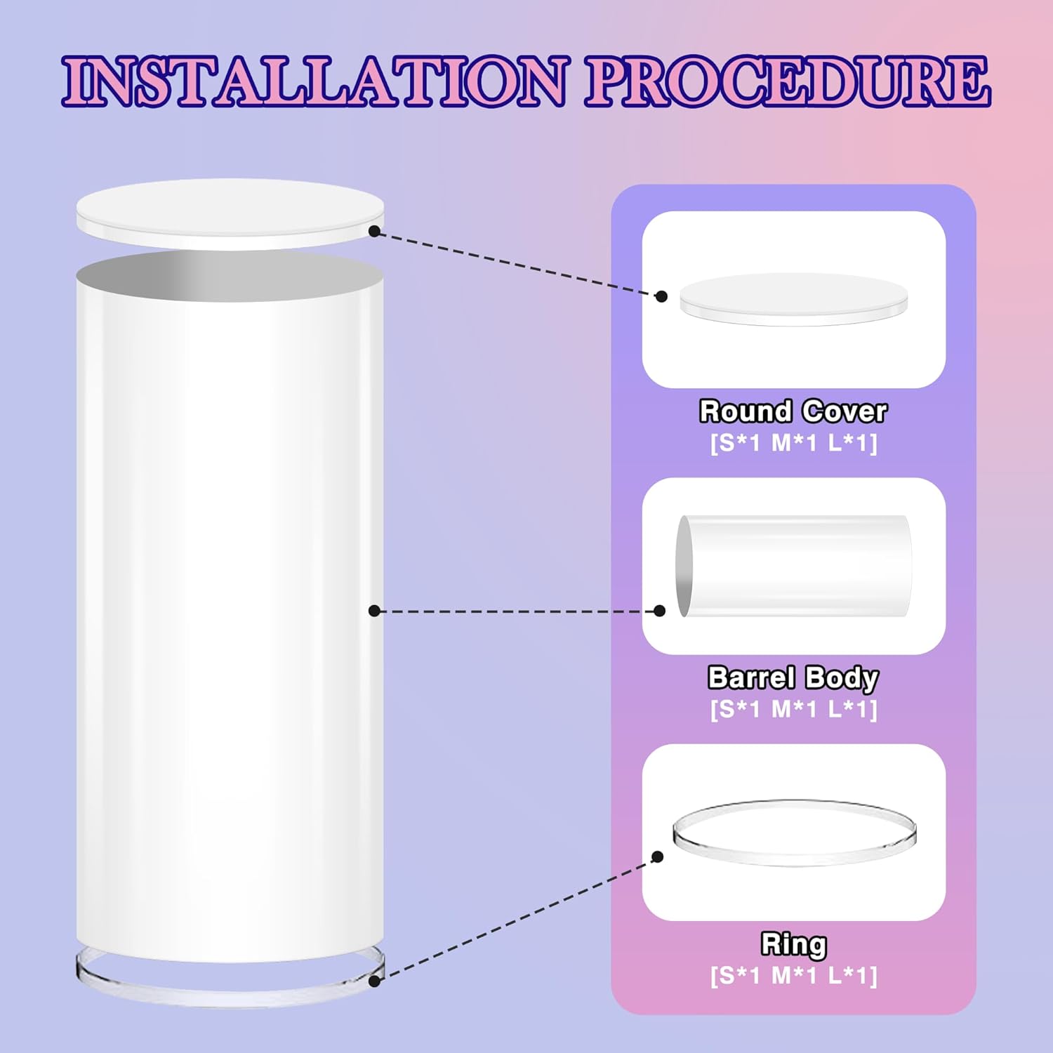 White Cylinder Stands for Party 3Pcs Round Pedestal Stand for Events