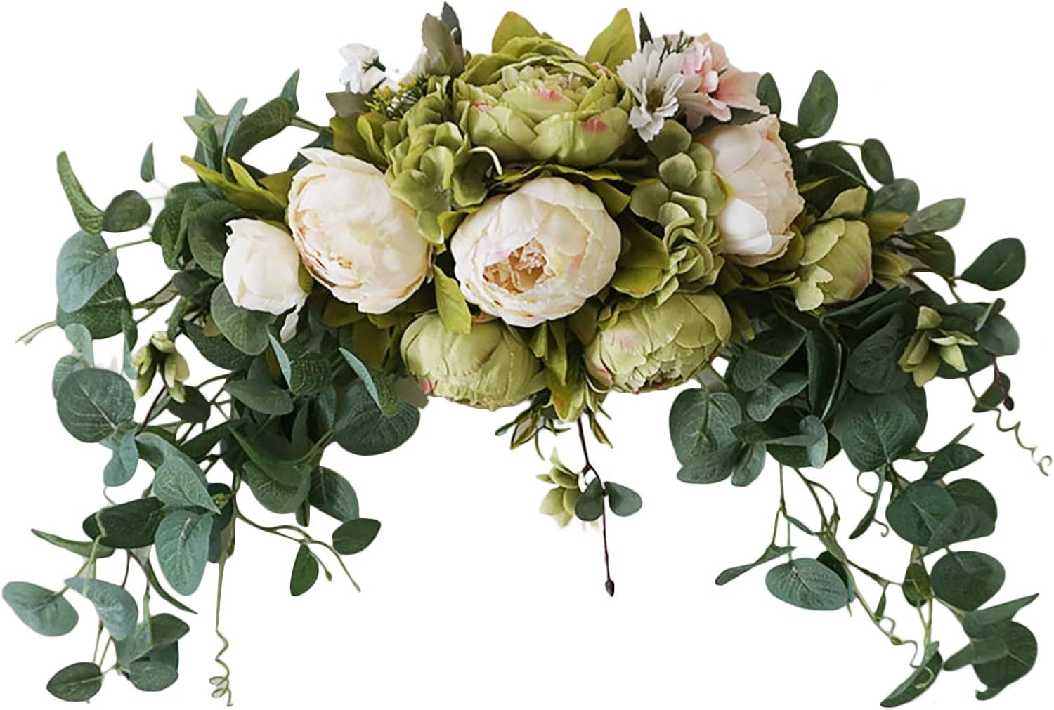 INFILM 30 Inch Wedding Artificial Peony with Green Leaves Swag