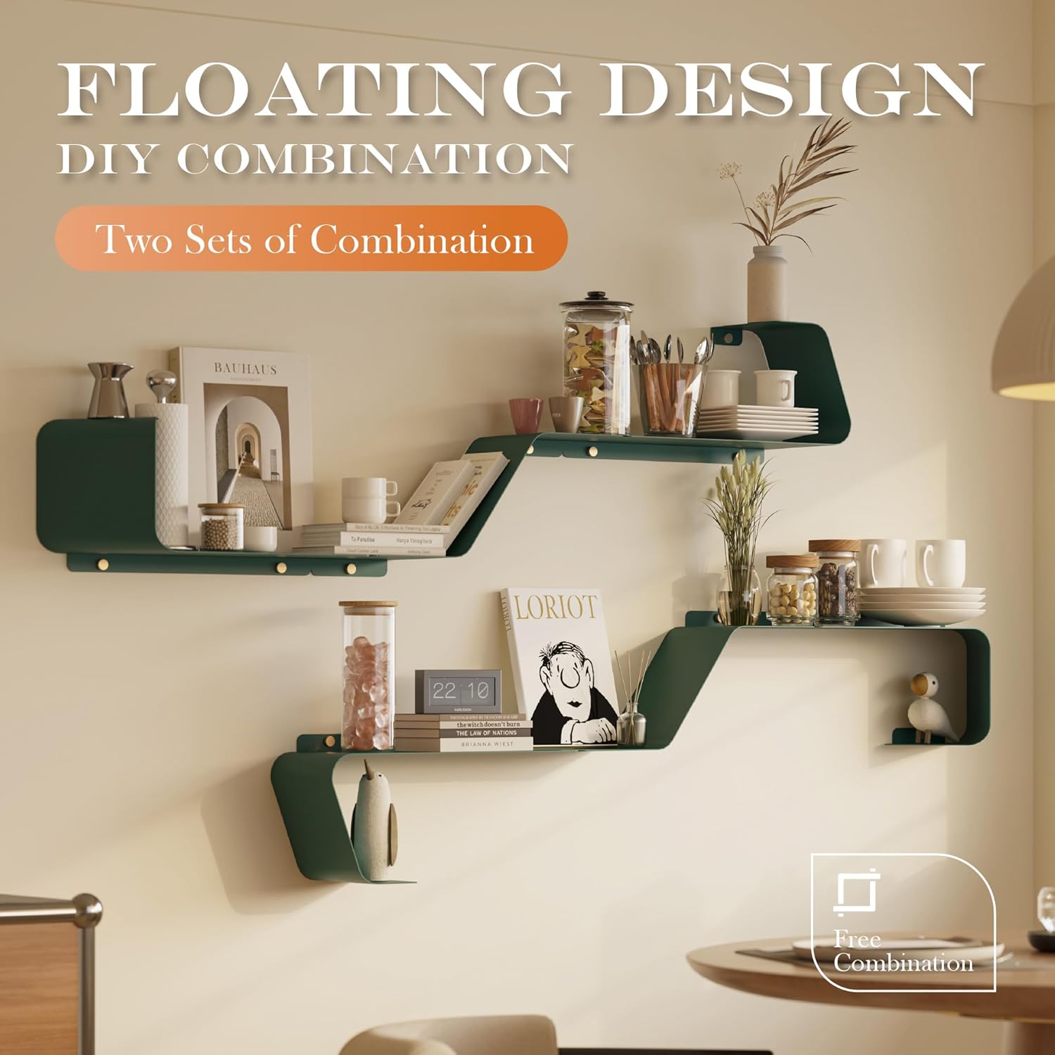 Set of 3 Floating Metal Wall Shelves for Home Storage