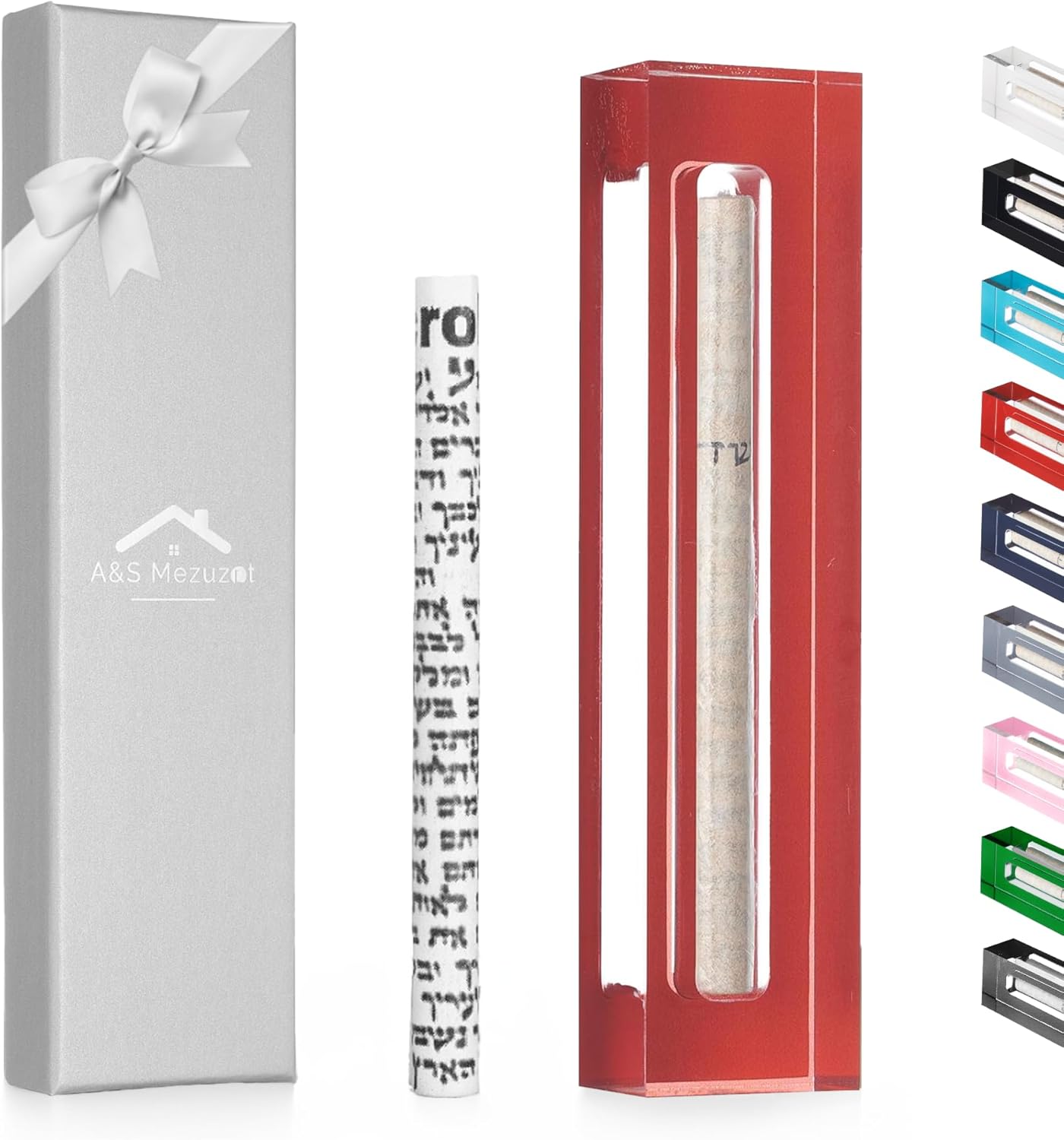 Modern Acrylic Mezuzah Case for Door - Red 6 Inch