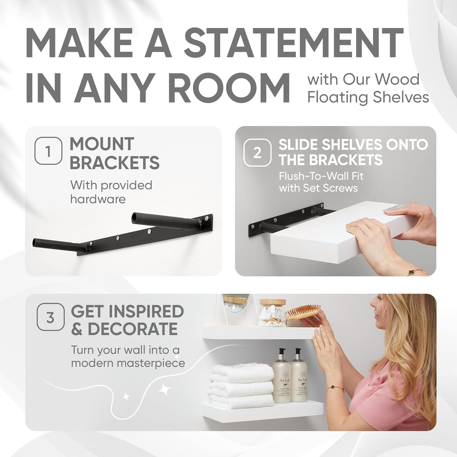 Homeforia White Floating Shelves 16 Inch Set of 2