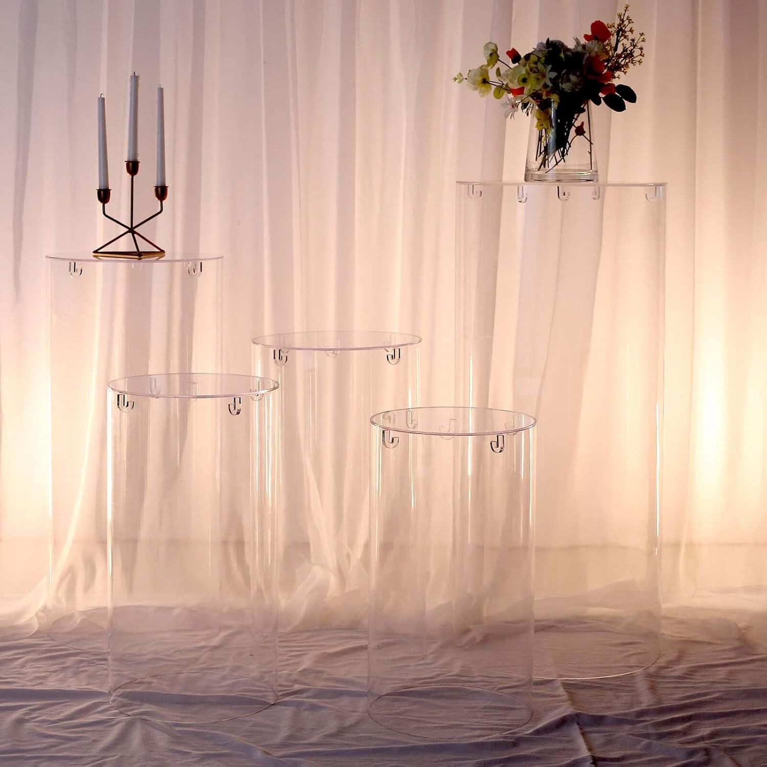 Clear Acrylic Cylinder Pedestal Display Stand Set of 5