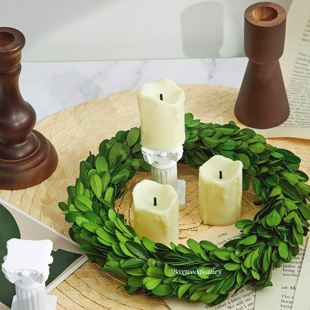 10 Mini Boxwood Wreath with Green Silk Ribbon for Home