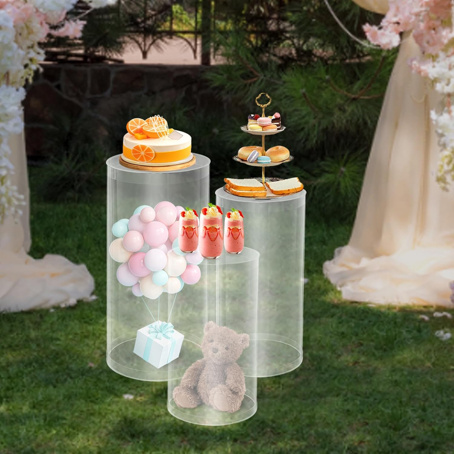 3Pcs Clear Cylinder Pedestal Stands for Party Wedding Decor