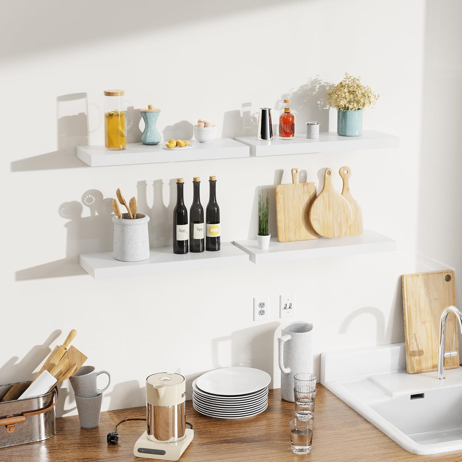 Bellsal Floating Shelves for Wall Set of 4 White Engineered Wood