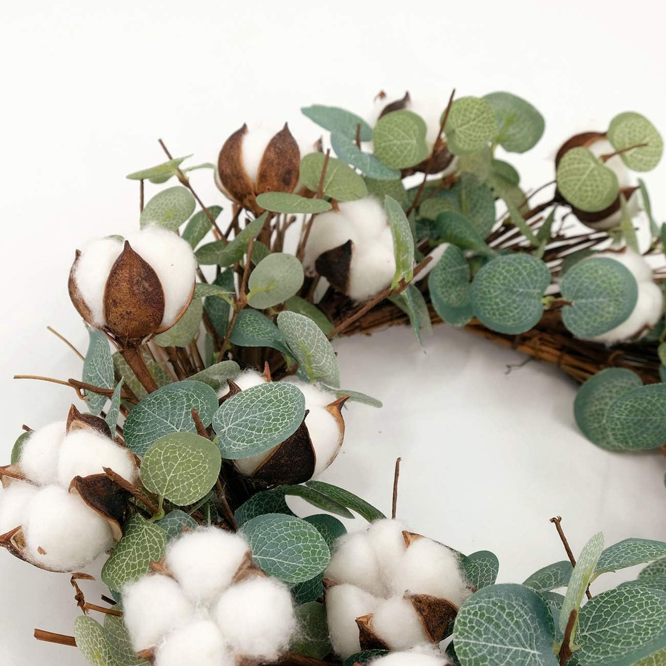 Idyllic Eucalyptus and Cotton Wreath 14 Inches