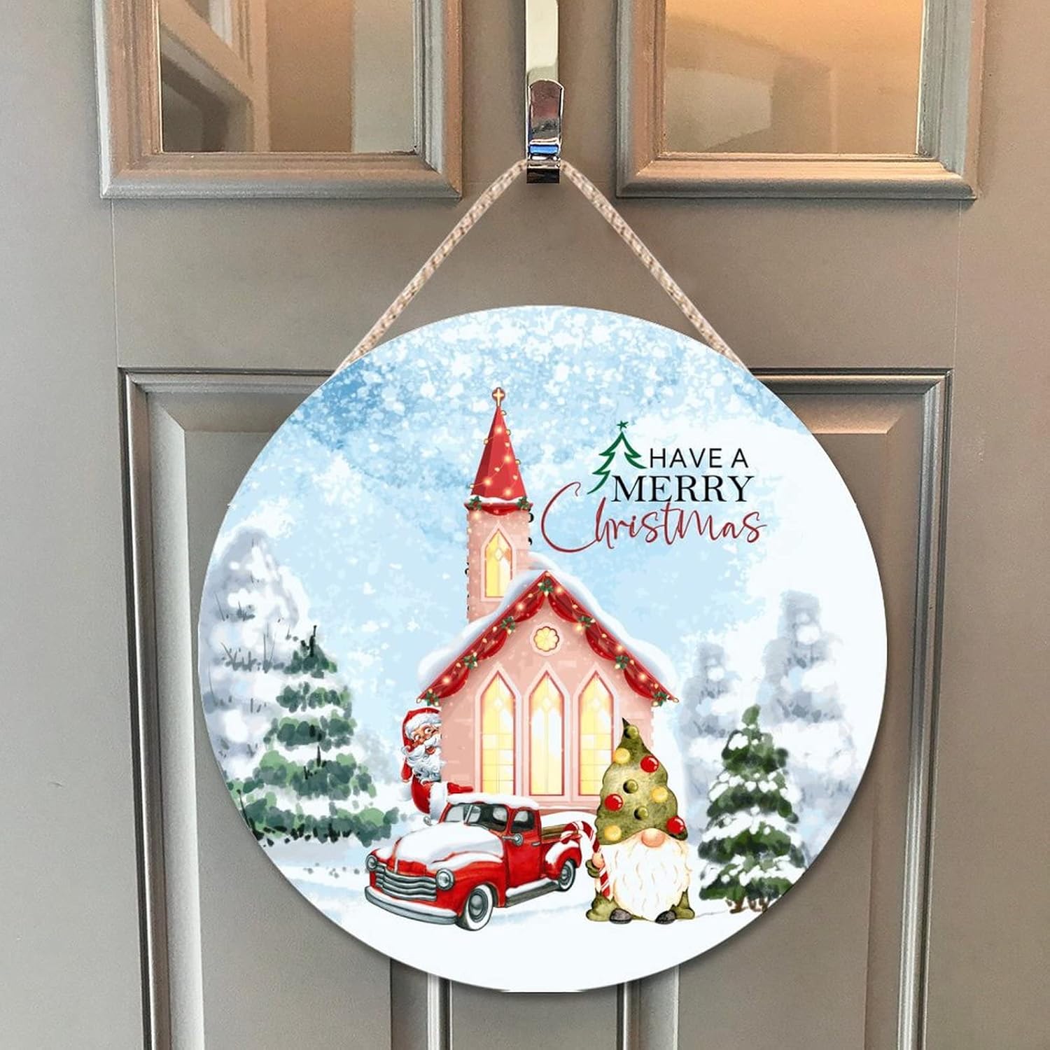 Farmhouse Door Hanger with Pine Tree Wood Sign