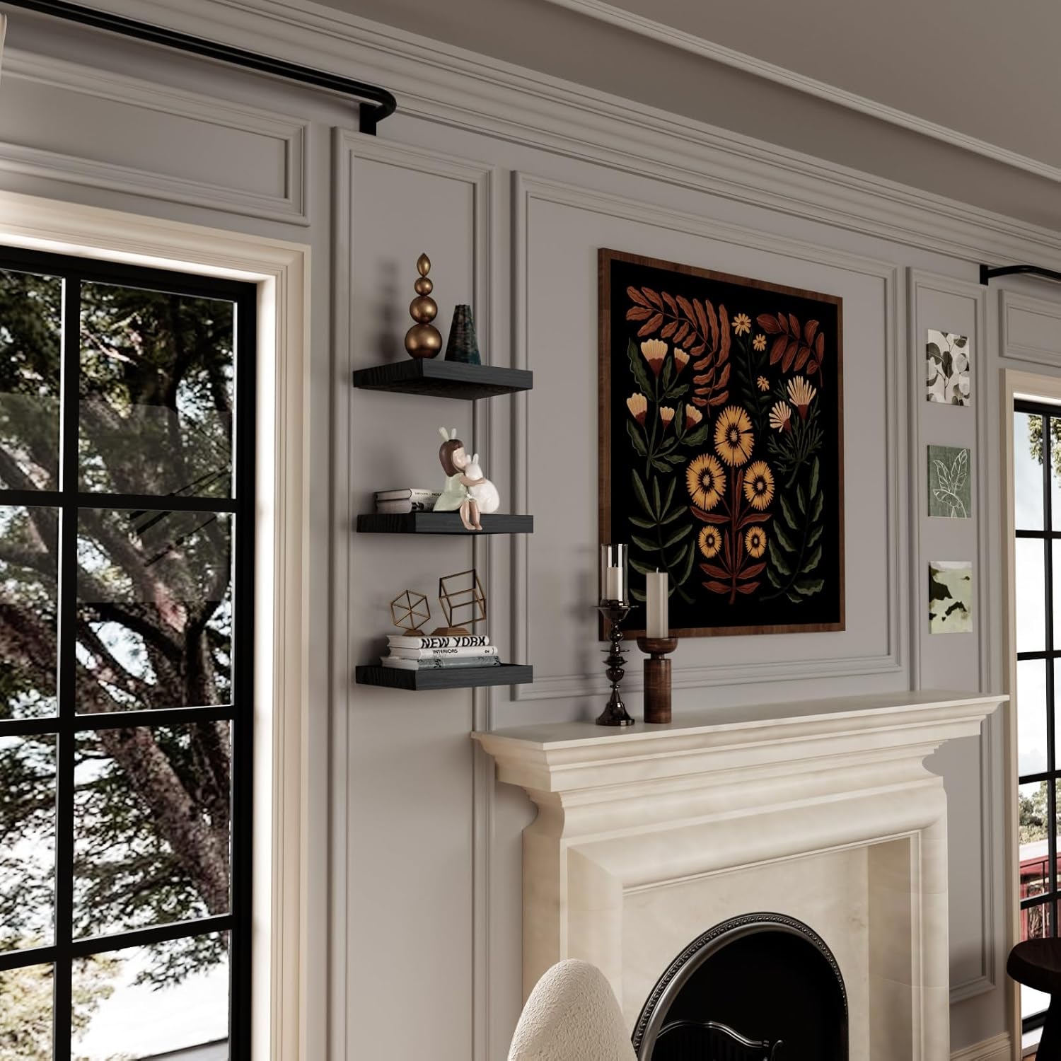 Set of 3 Floating Wall Shelves Black 12x9 Inch