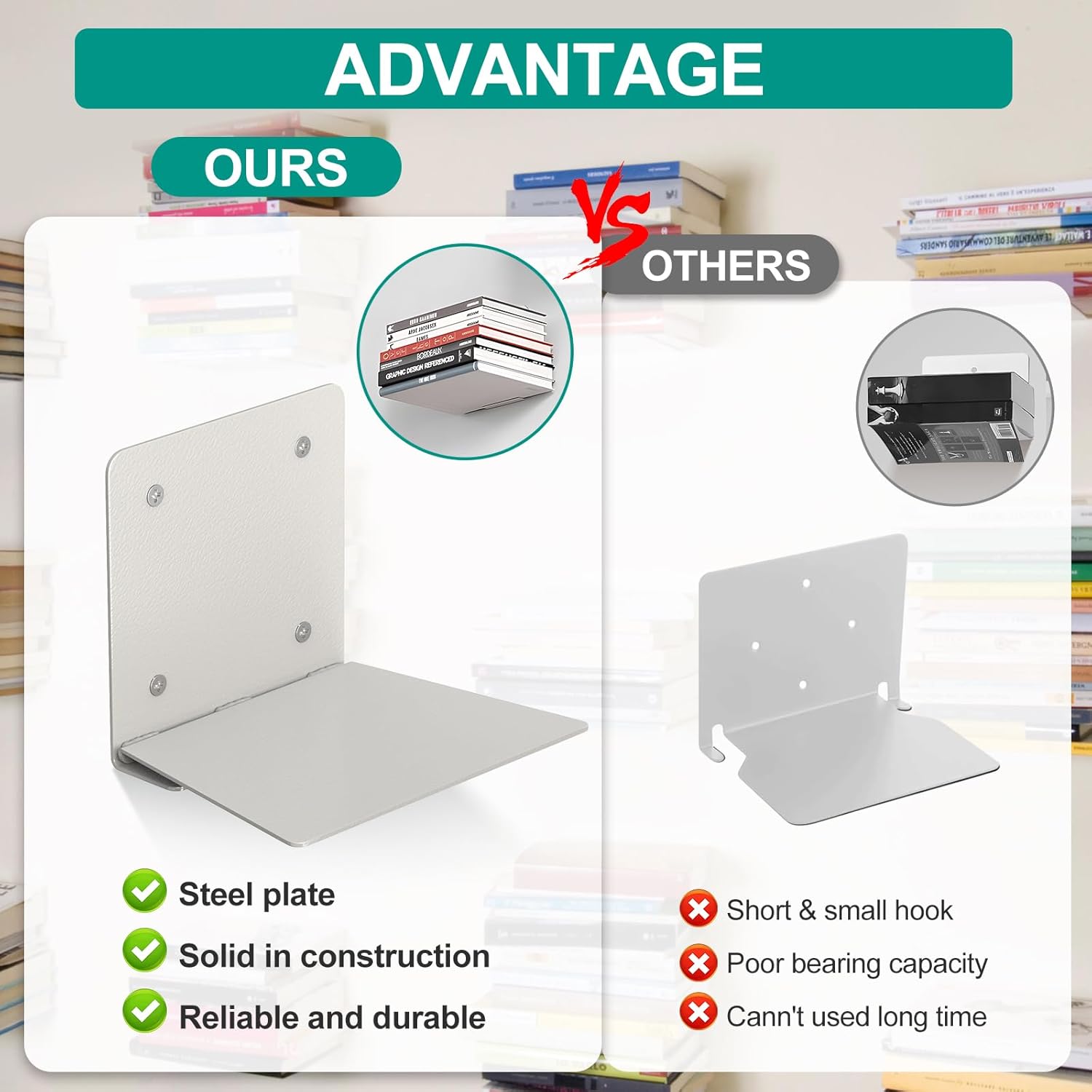 Eapele Floating Book Shelves Steel Hidden Bookshelf with Mounting Hardware Grey 4pcs