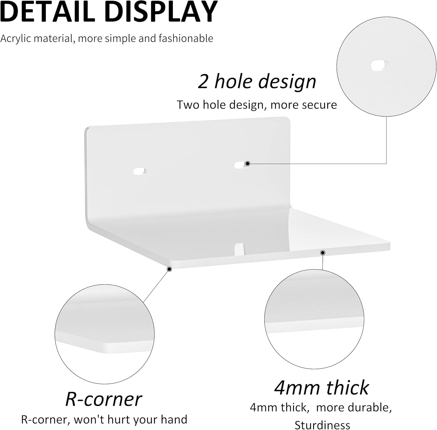 6 Inch Acrylic Floating Shelves 2 Pack White
