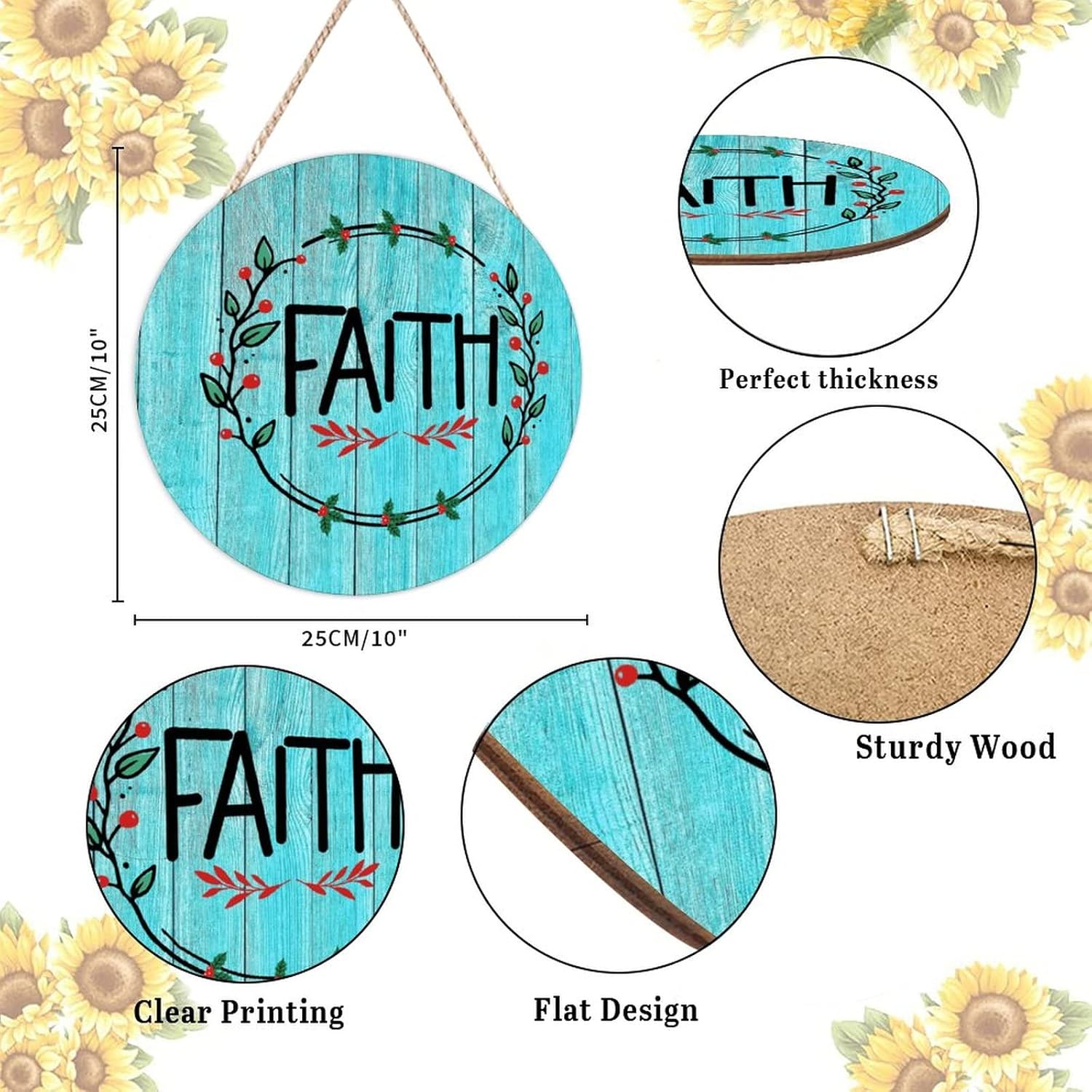 Faith Green Leave Wreath Wood Door Hanger Christian Quote Sign
