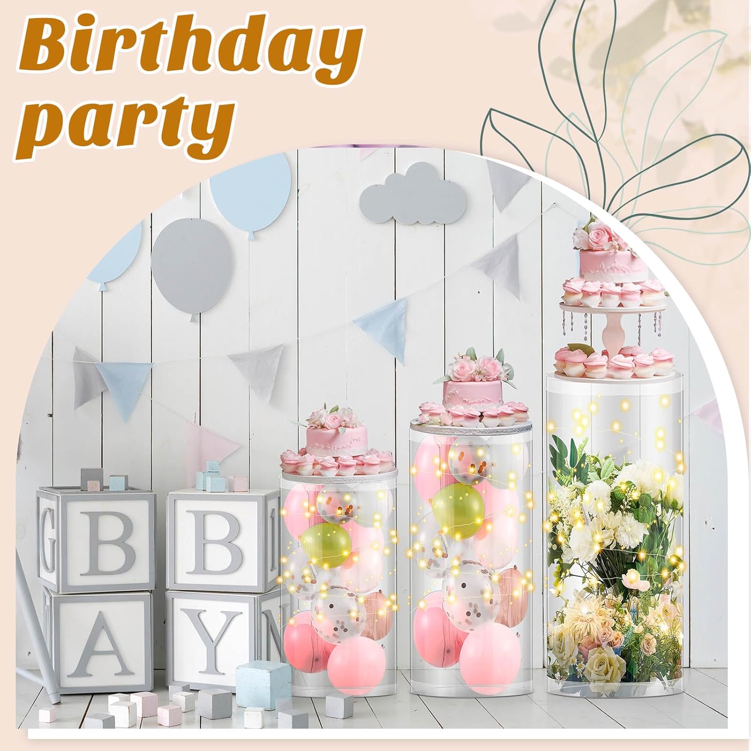 3 Pcs Cylinder Stands for Party Clear PVC Dessert Display Pedestals