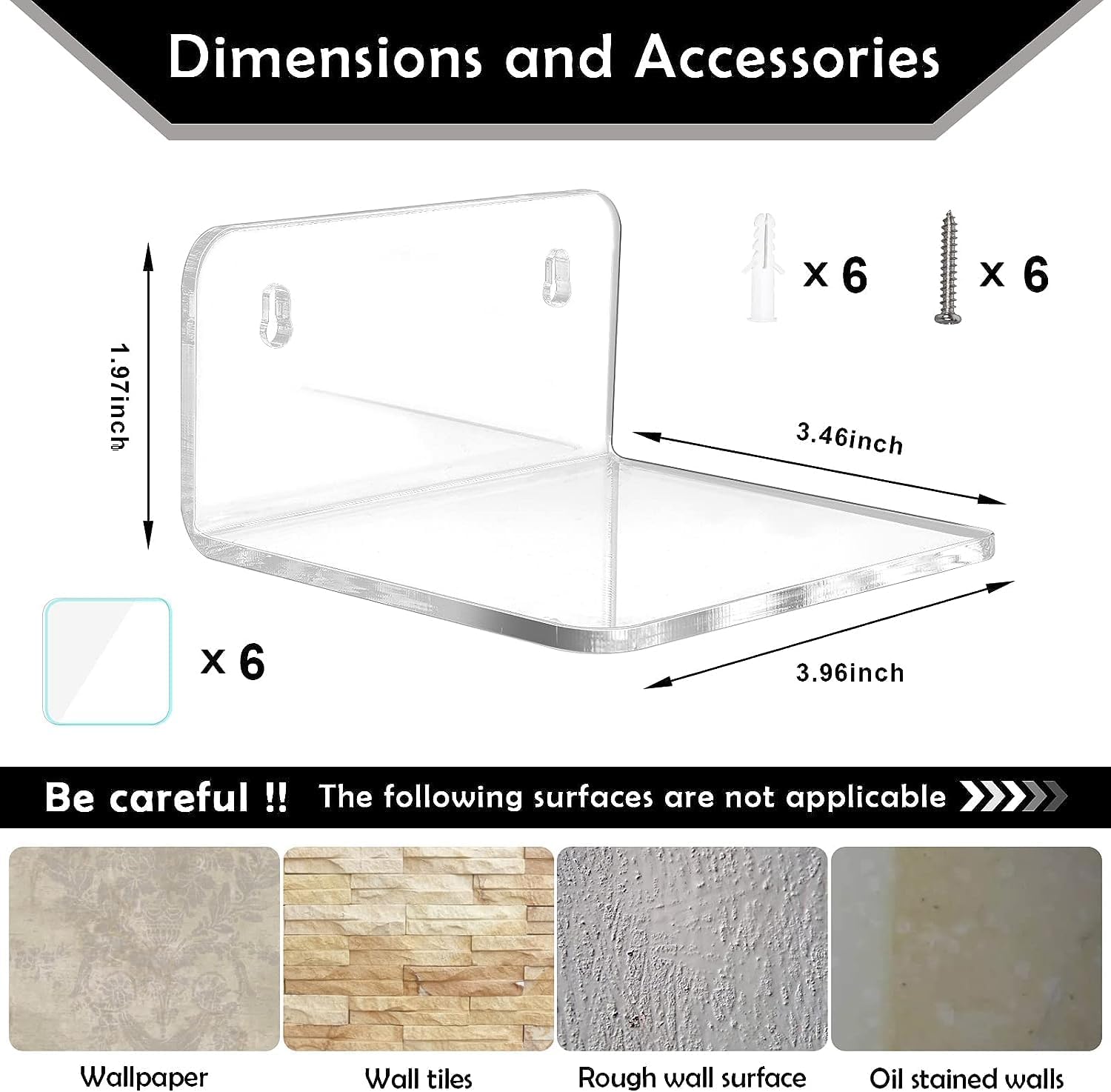 Clear Acrylic Floating Wall Shelf 3 Pack