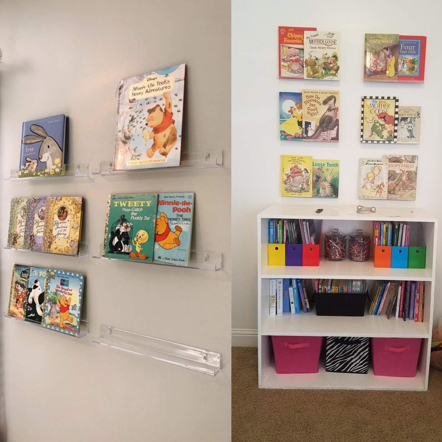 Sooyee 6 Pack 15 Inch Clear Acrylic Floating Bookshelf for Kids Room